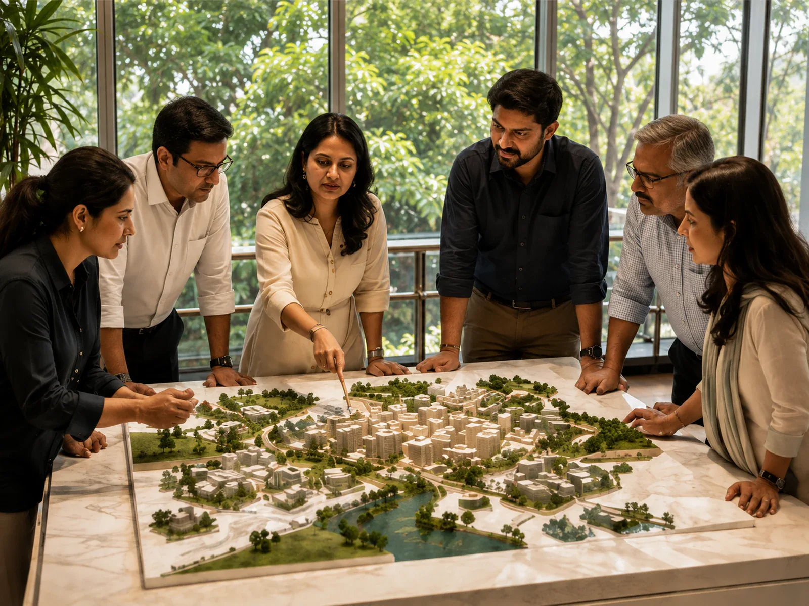 An Indian planning team collaborating around a development model