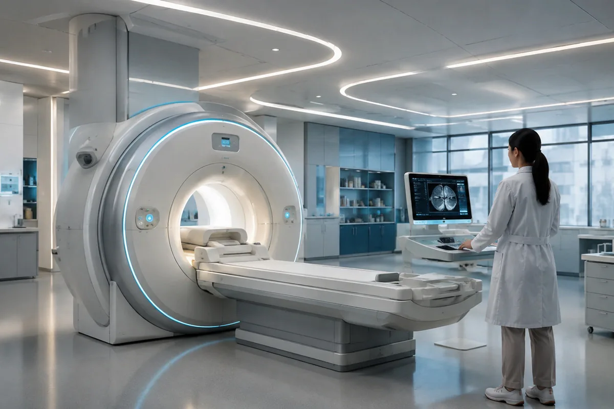 Doctor and architect reviewing hospital floor plans