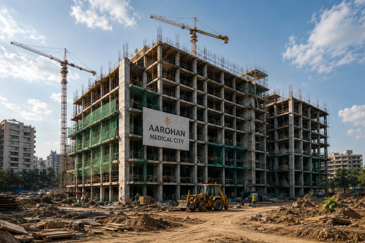 Modern hospital structure under construction