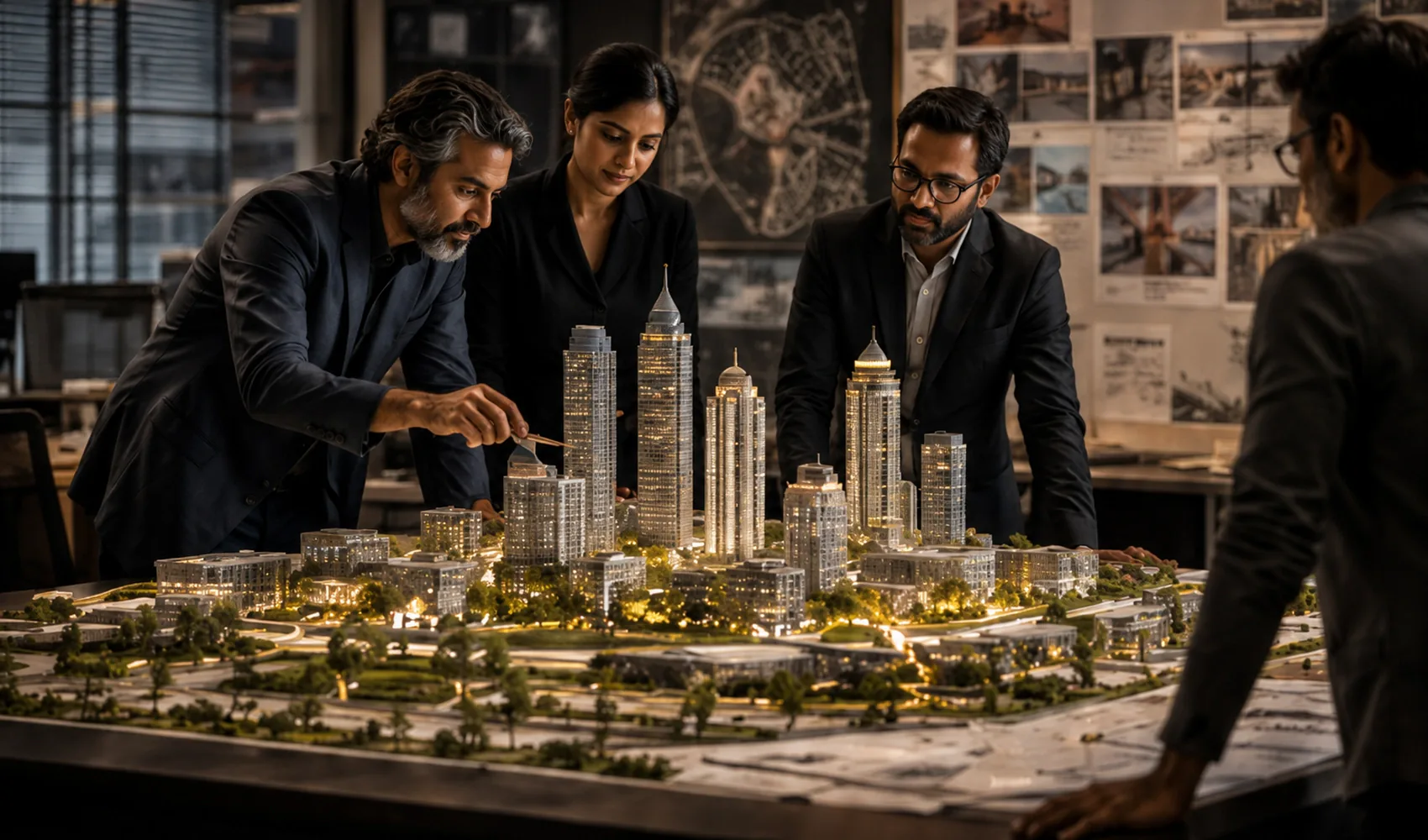 Healthcare planners reviewing a detailed development model