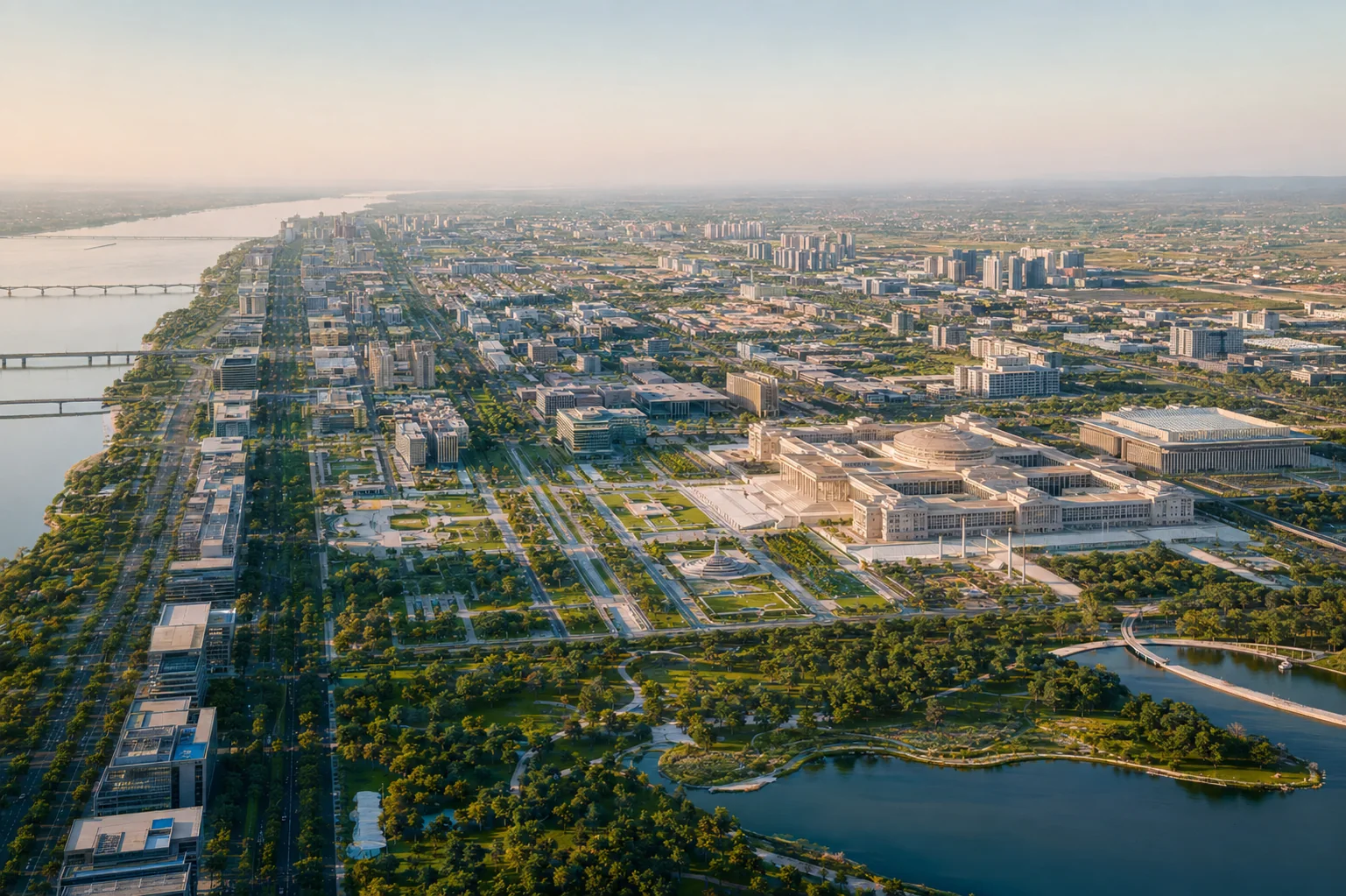 Aerial view of Amaravati’s planned civic, commercial, transit, park, mixed-use and residential districts